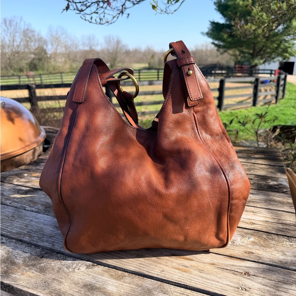 Frye Chestnut Brown Pebbled Leather Hobo Shoulder Bag